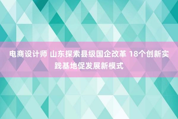 电商设计师 山东探索县级国企改革 18个创新实践基地促发展新模式