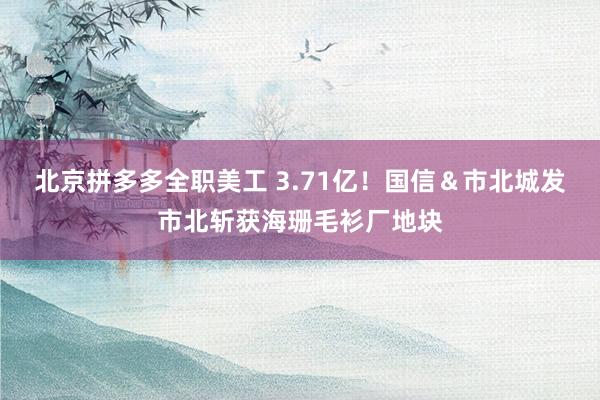 北京拼多多全职美工 3.71亿！国信＆市北城发市北斩获海珊毛衫厂地块